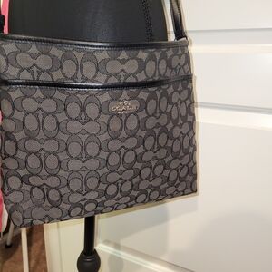 Coach Black and Gray Signature Shoulder Bag